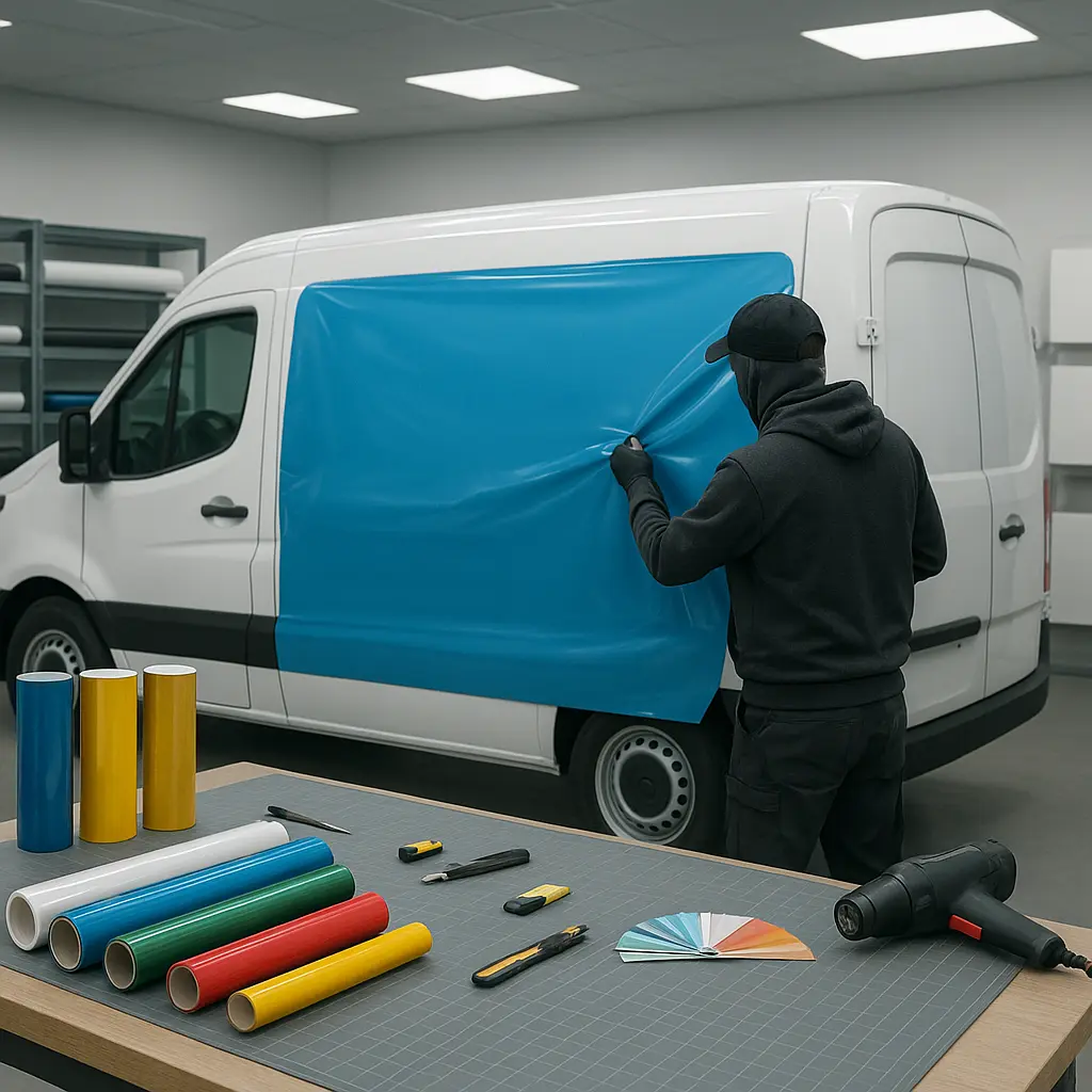 Werkstatt mit Fahrzeugfolierung und Signage-Produktion