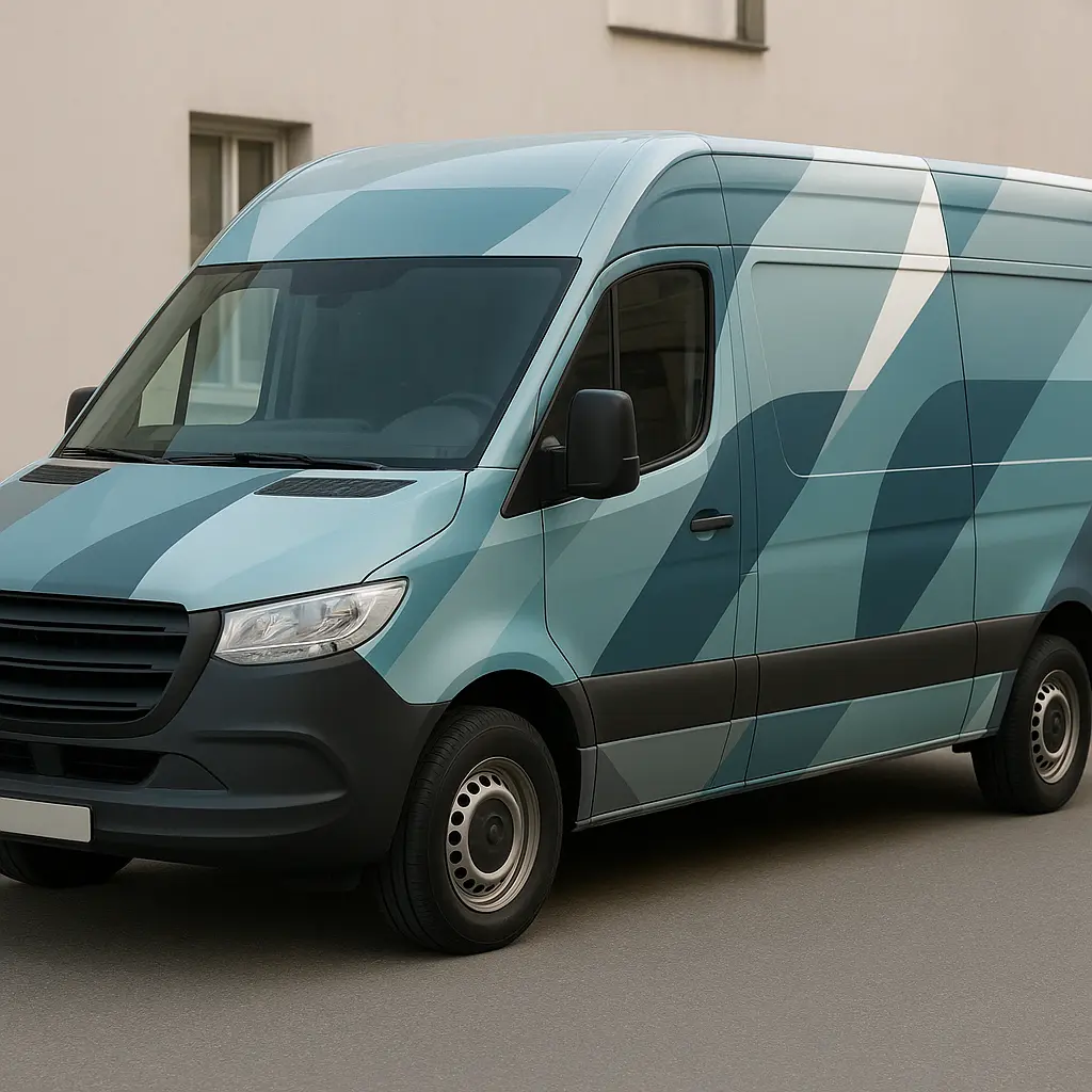 Foliertes Lieferfahrzeug im urbanen Umfeld