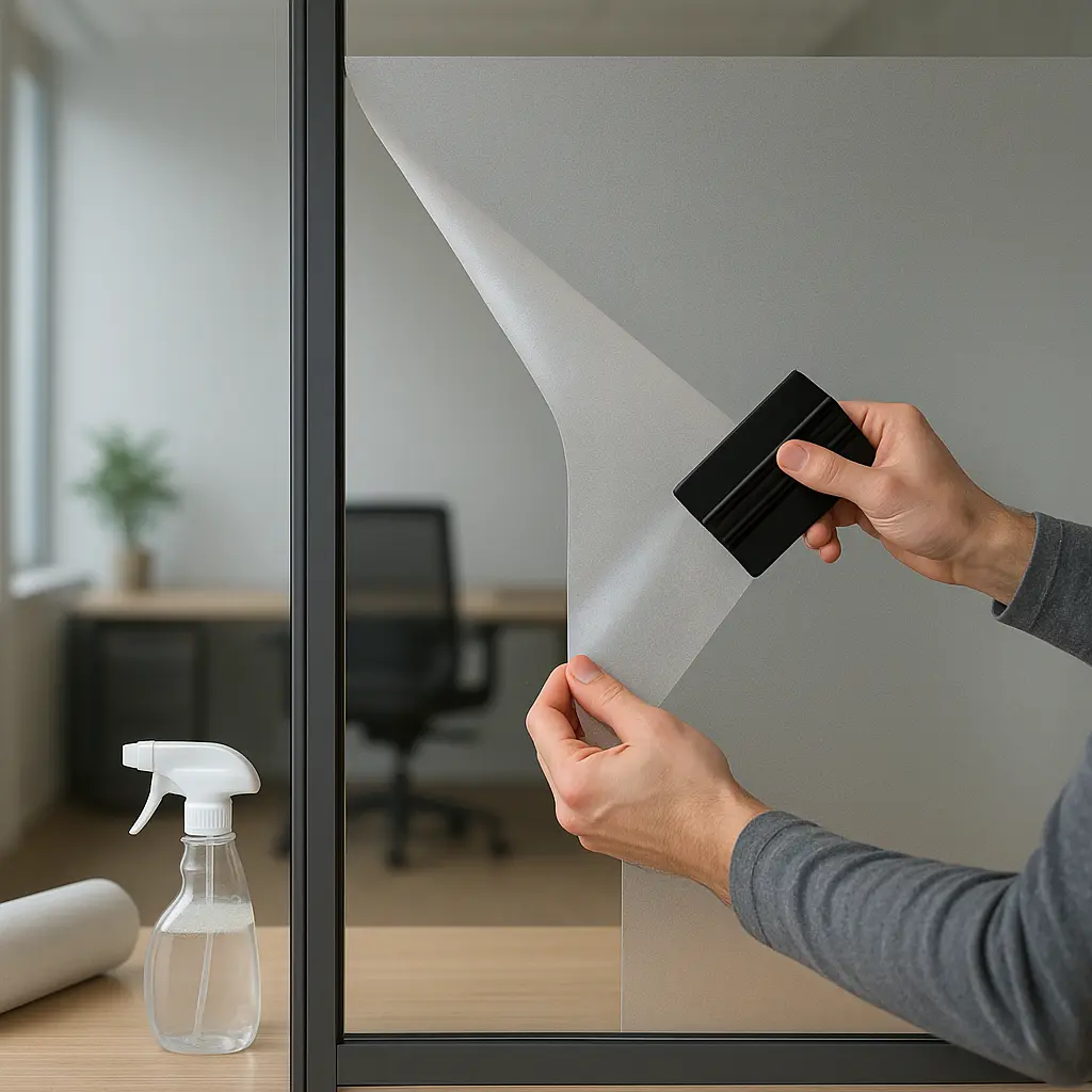 Montage von Sichtschutzfolie an Glas